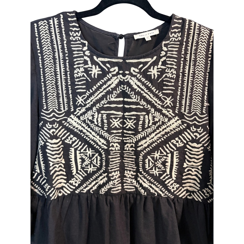 Tea n Rose Black Embroidered Peplum Top Womens Medium Boho Long Sleeve - Picture 2 of 6